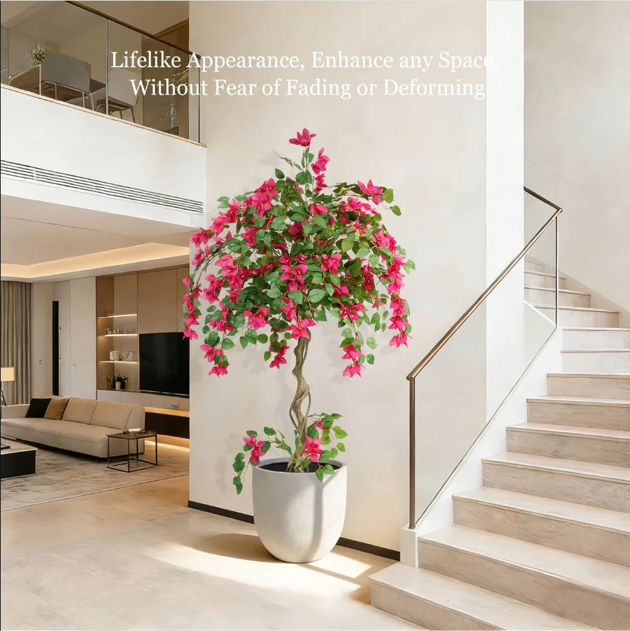 3/4/5FT Artificial Bougainvillea Tree with Silk Flowers and Green Foliage Faux Outdoor Indoor Flowering Plant for Home Office Living Room Bedroom Garden Pool Decor