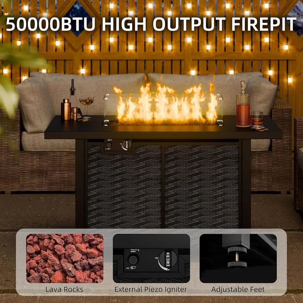 Outdoor Propane Fire Pit Table with Lava Rocks, 43 Diameter, 50,000 BTU, Weather-Resistant Cover Included