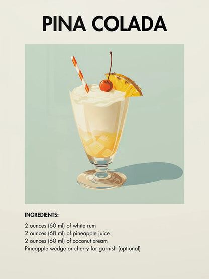 Classic Simple Bar Drinks Liquor Cocktail Bartending Recipe Poster Canvas Art Painting Prints Home Room Bar Wall Decoration