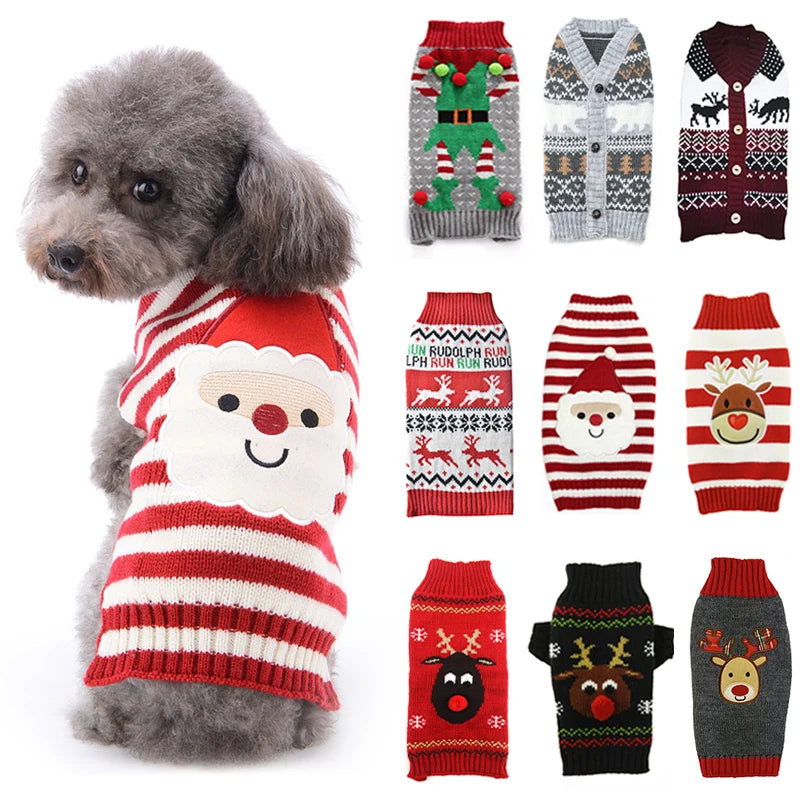Winter Dog Sweater Christmas Deer Print Knitted Clothes Chihuahua Coat French Bulldog Jacket Puppy Warm Outfit Pet Supplies