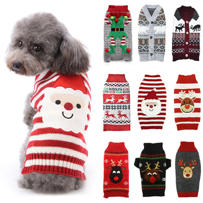 Winter Dog Sweater Christmas Deer Print Knitted Clothes Chihuahua Coat French Bulldog Jacket Puppy Warm Outfit Pet Supplies