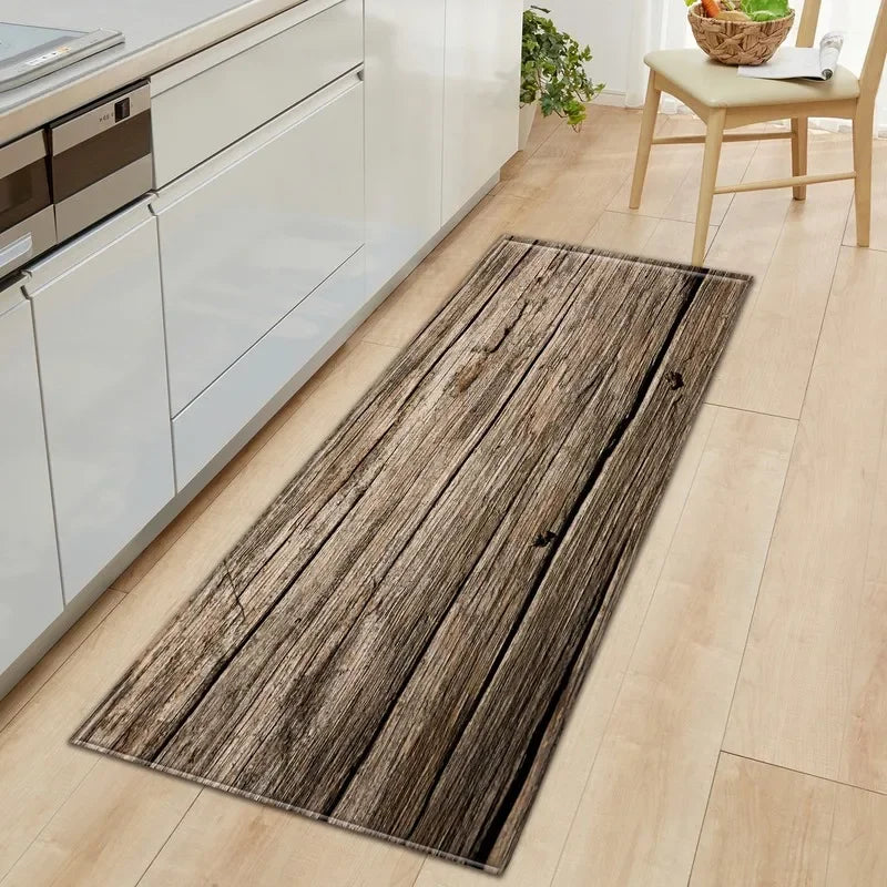 Wood Grain Kitchen Rug Bedroom Entrance Doormat Anti-Slip Living Room Floor Decor Carpet Home Bath Hallway Foot Mat Custom Made