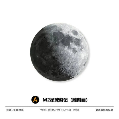 Living Room Luxury Round Hanging Decorative Bedroom Bed Moon Light Frameless Lamp Painting Mural Miniatures Groot Art Funny Gift