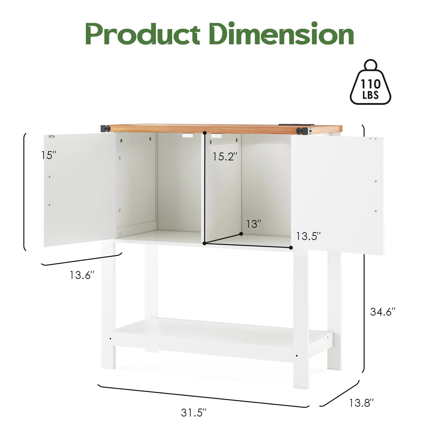31.5" Farmhouse Coffee Bar Table with Power Outlet, Modern Entryway Console with Storage Cabinet