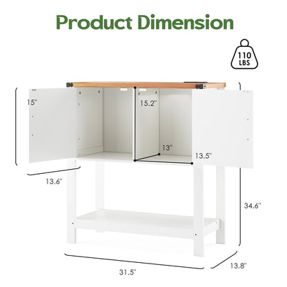 31.5" Farmhouse Coffee Bar Table with Power Outlet, Modern Entryway Console with Storage Cabinet