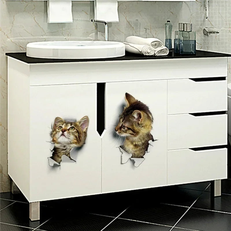 3D Cute Cat Self-adhesive Removable Wallpaper for Children's Living Room Bedroom Background Wall Bathroom Sticker