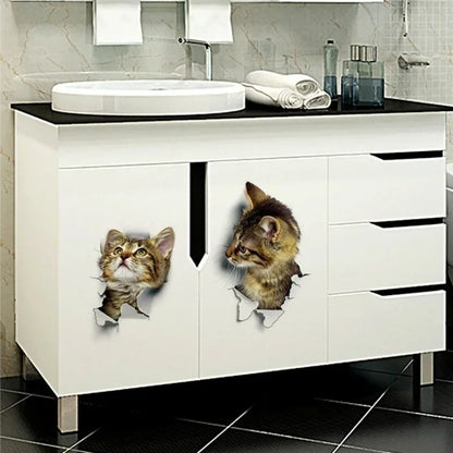 3D Cute Cat Self-adhesive Removable Wallpaper for Children's Living Room Bedroom Background Wall Bathroom Sticker