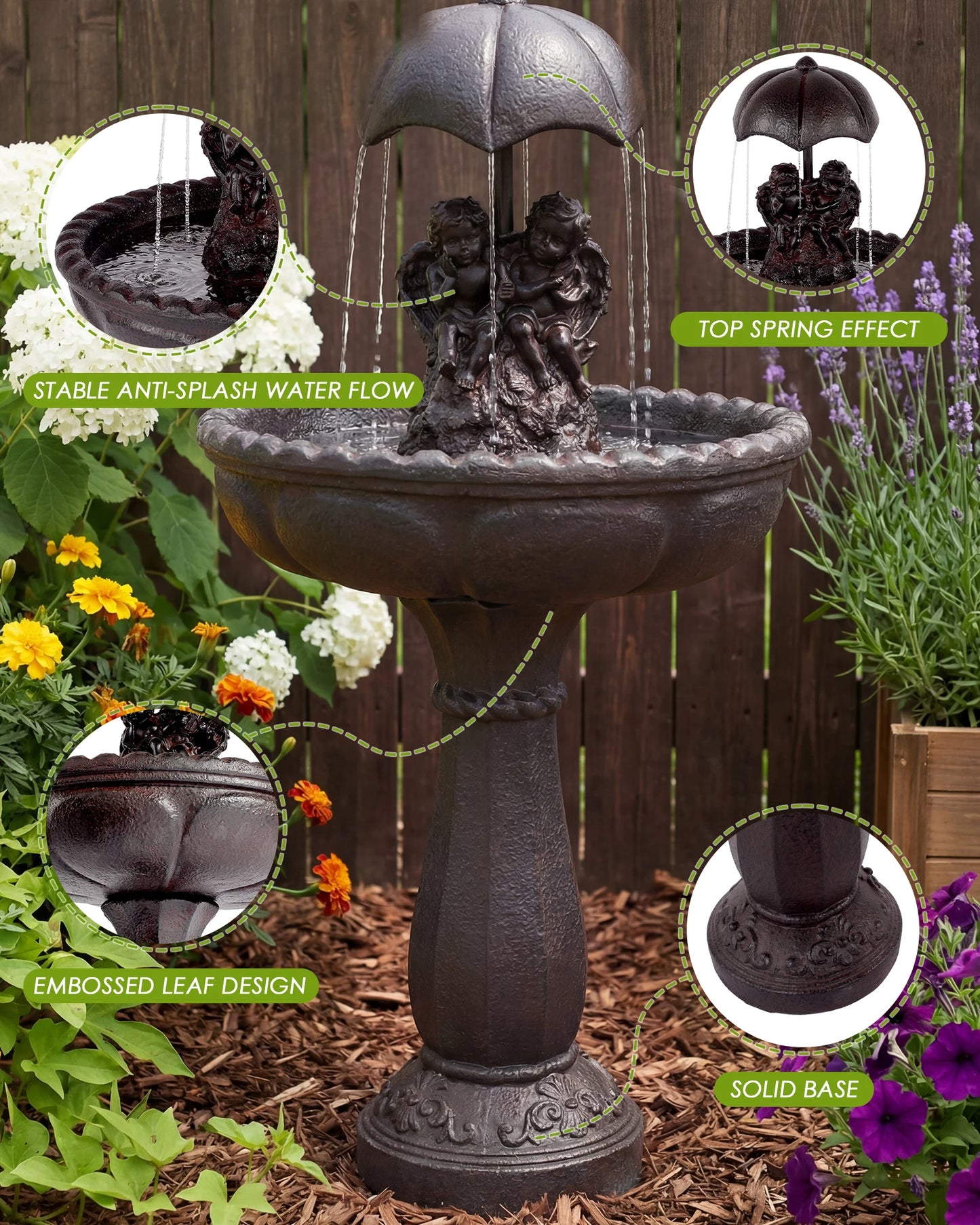 Solar Outdoor Water Fountain, 50.6" High Cascading Waterfall Fountain with Whisper-Quiet Pump, Large Cascading Freestanding Resi