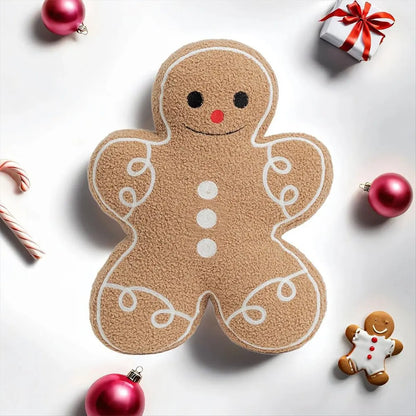 *ABDH Gingerbread Man Throw Pillow, Christmas Decorative Plush Pillow for Home & Bed, Festive Holiday Cushion