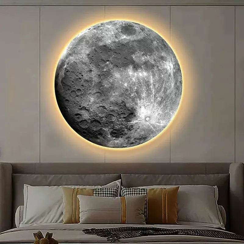 Living Room Luxury Round Hanging Decorative Bedroom Bed Moon Light Frameless Lamp Painting Mural Miniatures Groot Art Funny Gift
