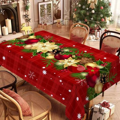 Christmas Rectangle Tablecloth, Poinsettia Design Tablecloth For New Year Party And Dinner Christmas Table Decor Tablecloth