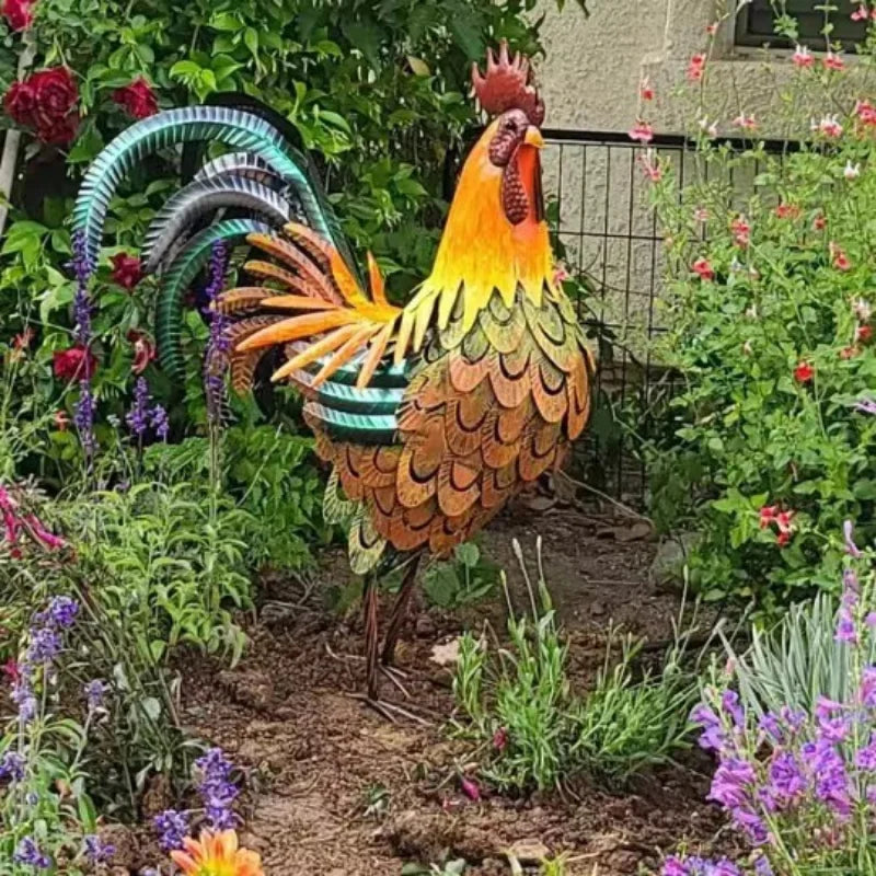 1Pcs Metal Garden Sculpture Iron Rooster Statue Home Garden Decoration Outdoor Handicraft Shelf Wall Sculpture Animal Craft Gift