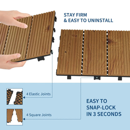 Wood Deck Tiles 12"X12" Interlocking, Snap Together Patio Flooring Covers 32 Sq ft, Non-Slip Water Resistant Balcony Pool Deck