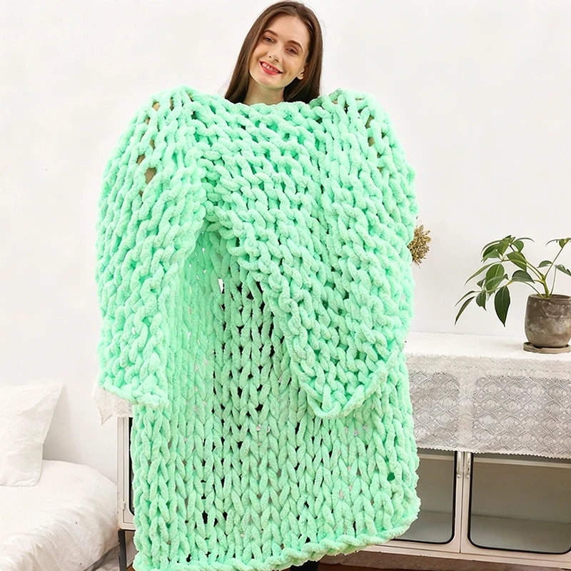 Hand Chunky Knitted Blanket Thick Yarn Merino Wool Bulky Knitting Throw Blankets Throw Carpets Soft Warm Winter Home Sofa Bed