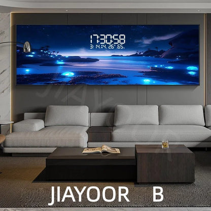 Modern Ocean Living Room Decoration Painting Led Electronic Clock Bedroom Bedhead Sofa Background Wall Wave Wall Light Lustre