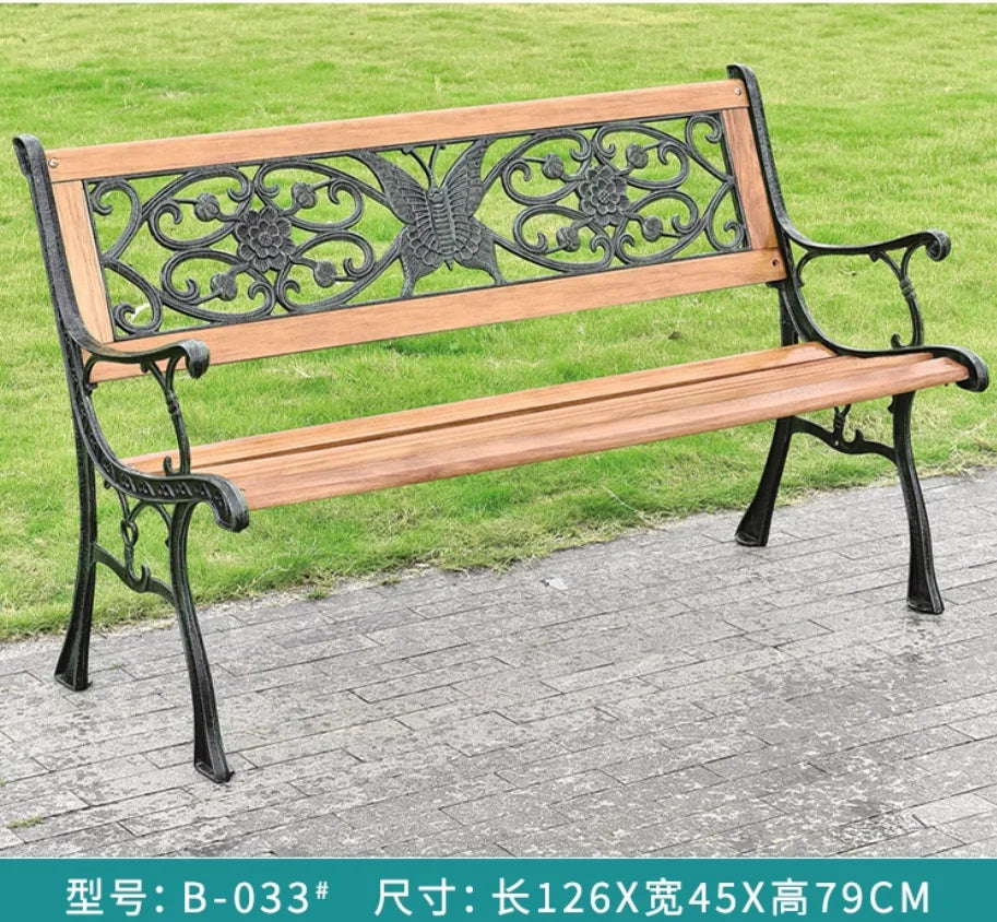 Modern Solid Wood Iron Outdoor Bench Traditional Design for Dining Courtyard Garden Park Restaurant Exterior Gym-Patio Benches