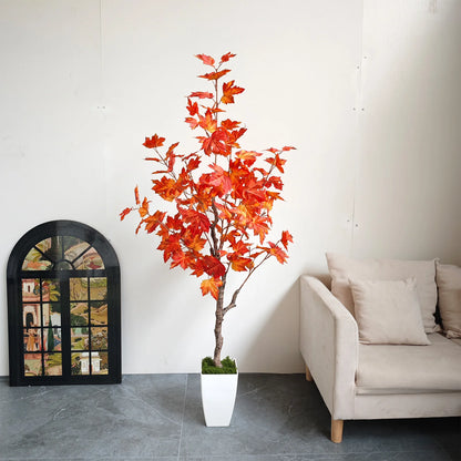 Artificial Maple Leaf Tree 145CM Large Indoor and Outdoor Decorative Potted Plant for Home Living Room and Garden Decoration