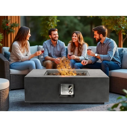 35-Inch Outdoor Propane Fire Pit Table, Square Dark Grey Fire Table with 50,000 BTU Heat Output