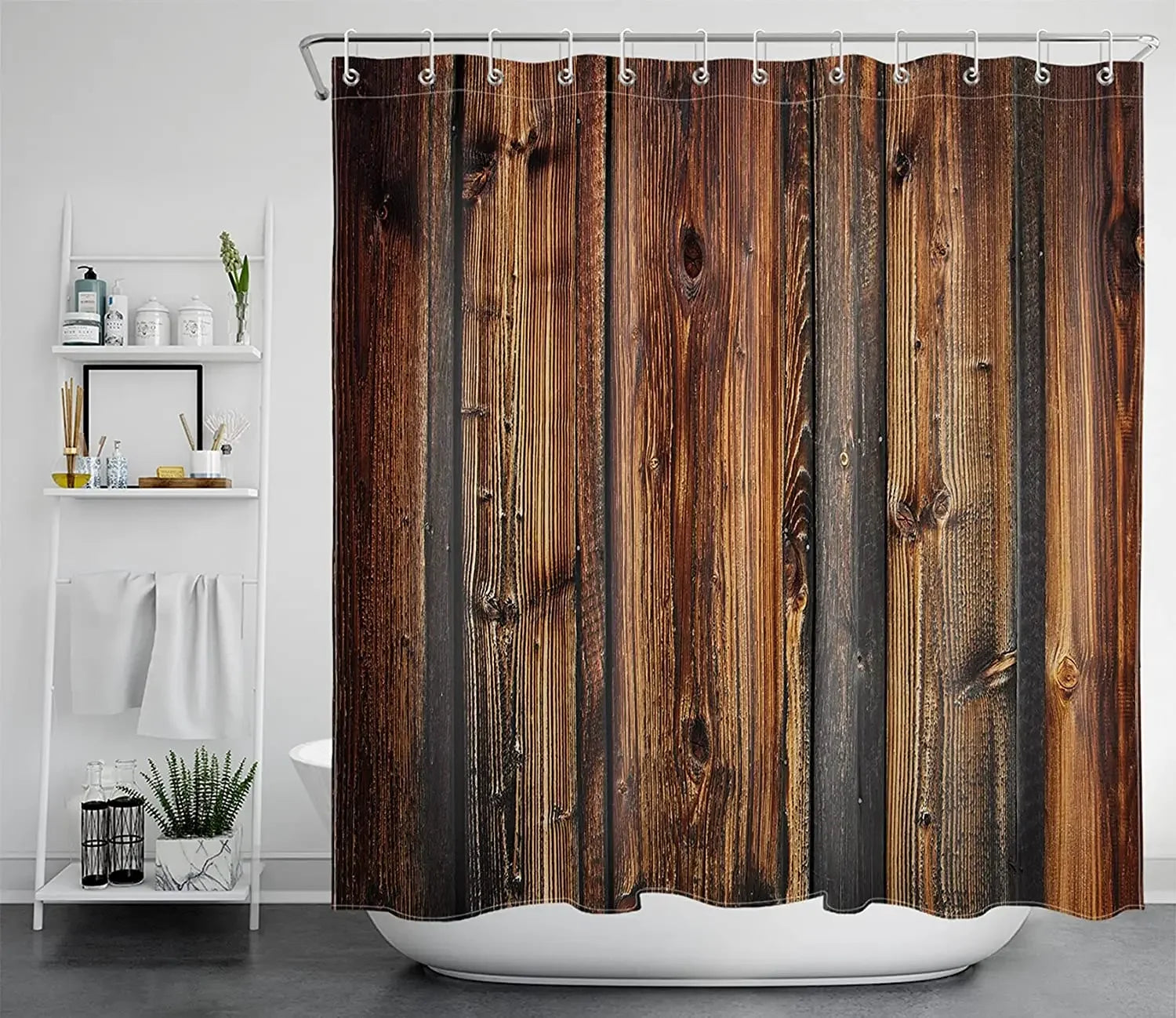 Rustic Country Style Barn Door Shower Curtains Farmhouse Western Brown Primitive Wood Rural Life Polyester Fabric Set With Hooks