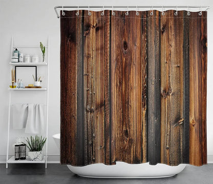 Rustic Country Style Barn Door Shower Curtains Farmhouse Western Brown Primitive Wood Rural Life Polyester Fabric Set With Hooks
