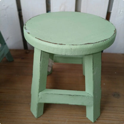 Round Wooden Stool Lightweight Round Wood Plant Stand Miniature Wood Stool Distressed Finish Vintage Plant Riser for Indoor