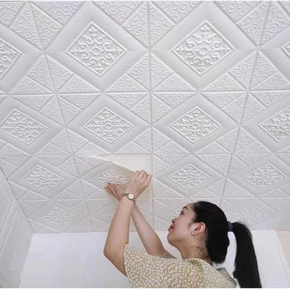 35*35cm 3D Foam Ceiling Waterproof Anti-collision Wall Stickers Peel and Stick Self-adhesive Background Wallpaper Bed Room Decor