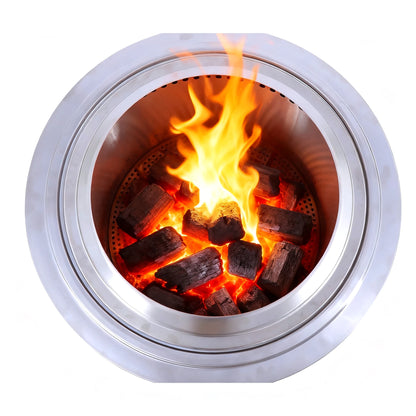 ！@Outdoor Camping Stainless Steel Fire Stove with Smokeless Fire Pit Removable Ash Pan Bonfire Features