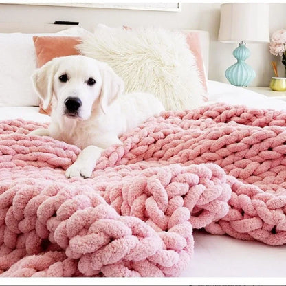 Hand Chunky Knitted Blanket Thick Yarn Merino Wool Bulky Knitting Throw Blankets Throw Carpets Soft Warm Winter Home Sofa Bed