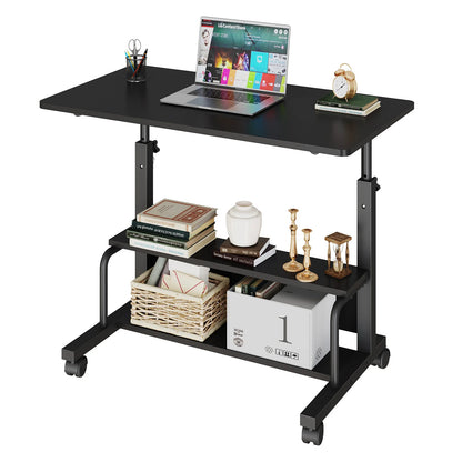 JHK 31.5IN Adjustable Height Mobile Standing Computer Desk with Locking Wheels Metal Frame Portable Workstation for Walking Pad
