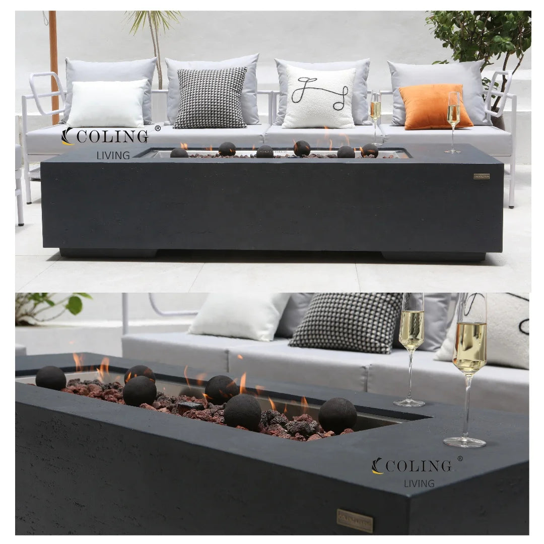 Luxury Outdoor Garden Furniture Factory's Propane Fire Pit Table with Smokeless Fireplace GFRC Concrete Gas Fire Pit
