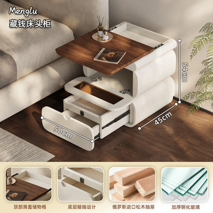 Rustic Nordic Bedside Table With Secret Compartment Safe Curved Cream Nightstand Unique Chic Mesitas De Noche Furniture For Home