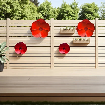 Set of 2 Giant Red Metal Poppy Flowers - Outdoor Wall/Fence Decor for Home, Garden, Spring & Summer Accents