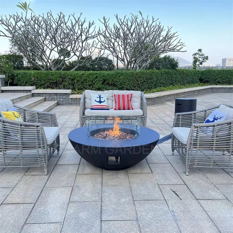 Customized Modern Portable Fireplace Concrete Rectangle Gas Fire Pit for Outdoor Heating
