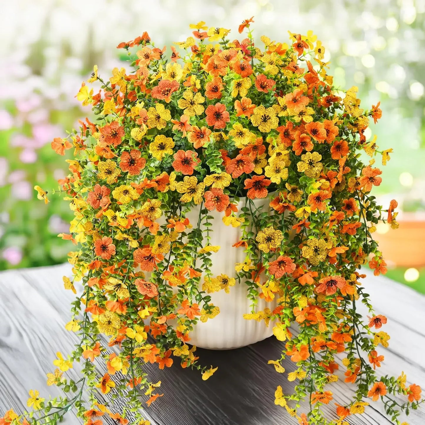 2PCS Artificial Hanging Flowers Silk Daisy Eucalyptus Garland for Outdoor Indoor Home Room Yard Decor Spring Summer Fake Plants
