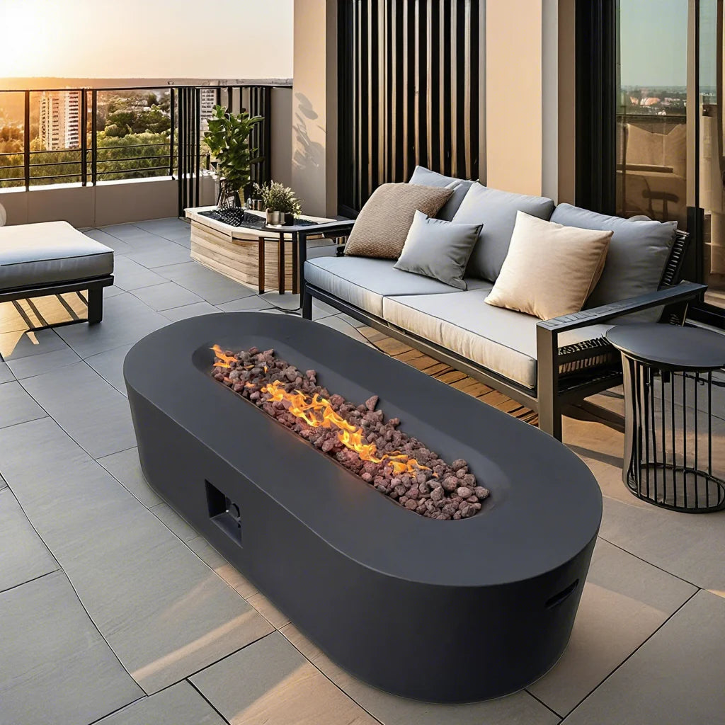 High Quality Outdoor Garden Furniture Set Comfortable Durable Concrete Oval Shape Fire Pit Table With Certification