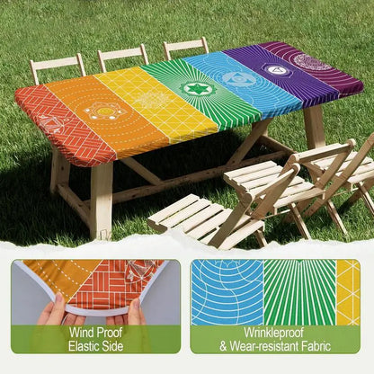 Outdoor Picnic Table Cover Geometric Fitted Outdoor Picnic Blanket Windproof Wipeable Patio Table Covers For Party Indoor