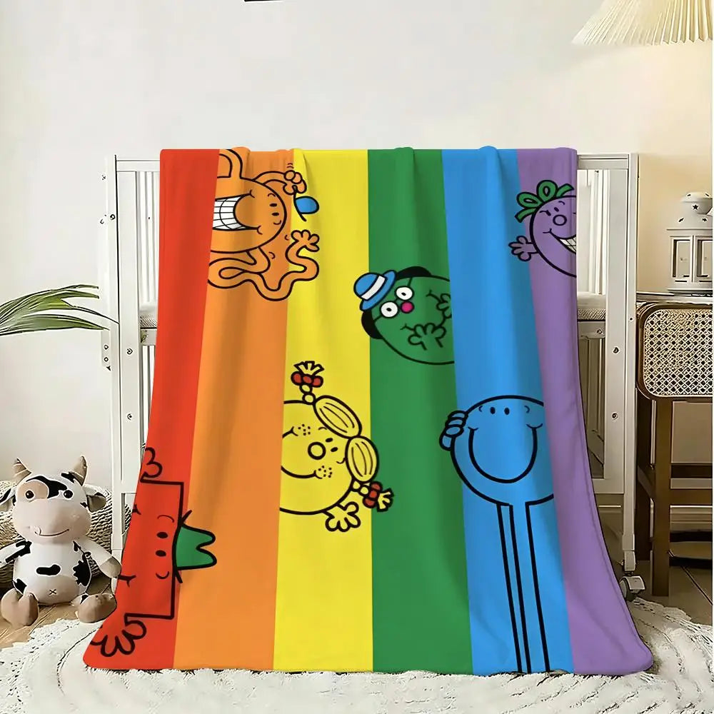 Mr M-Men Little M-Miss Throw Soft Flannel Throw Blanket, Lightweight Breathable Summer Nap Blanket For Home Travel Cozy Decor