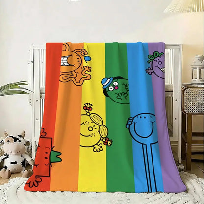 Mr M-Men Little M-Miss Throw Soft Flannel Throw Blanket, Lightweight Breathable Summer Nap Blanket For Home Travel Cozy Decor