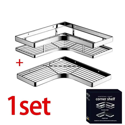 New Bathroom Organizer Storage Shelf Shower Corner Rack Stainless Steel Kitchen Organizer Corner Shelf No Drill Wall Rack