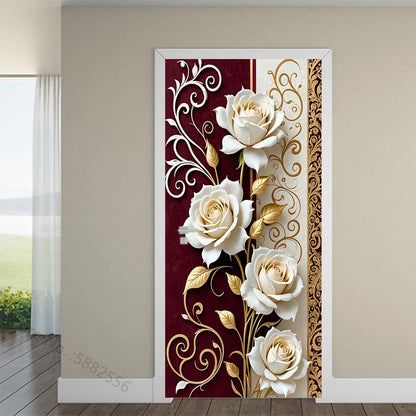 Black Art Mural Wood Texture Flower Star Waterproof Self-Adhesive Wallpaper Stickers for Door Bedroom Living Room Cabinets Decor