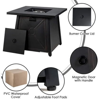 30 Inch Square Fire Pit Table with Waterproof Cover, ETL & CSA Certified, Auto-Ignition Propane Heater with Lava Rocks