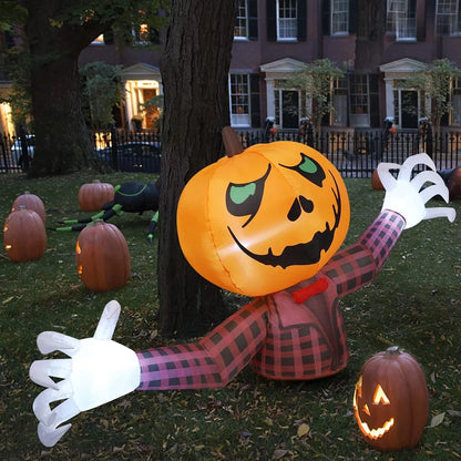 1.2M Halloween Pumpkin Wearing Checkered Shirt Inflatable Decoration Gentleman Ghost Halloween Inflated Toys Outdoor Garden Deco