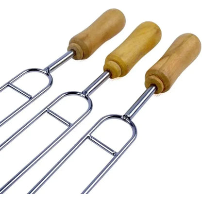 6pcs Stainless Steel U-Shaped Barbecue Brazing Fork Needle Grilling Skewers Double Prong Bbq Tools Outdoor Grill Accessories