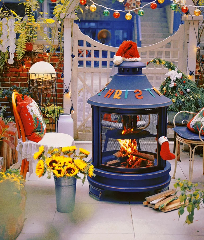 Outdoor Wood-Burning Campfire Stove Courtyard Fire Pit with Tea Stove and Barbecue Grill Home Fireplace for Camping Grills