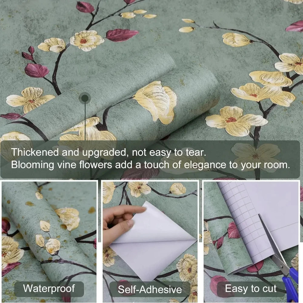 1/3/5/10mFloral Wallpaper Grey Peel and Stick Wallpaper Flower Self Adhesive  Wall Paper Roll Removable Contact Paper Decorative
