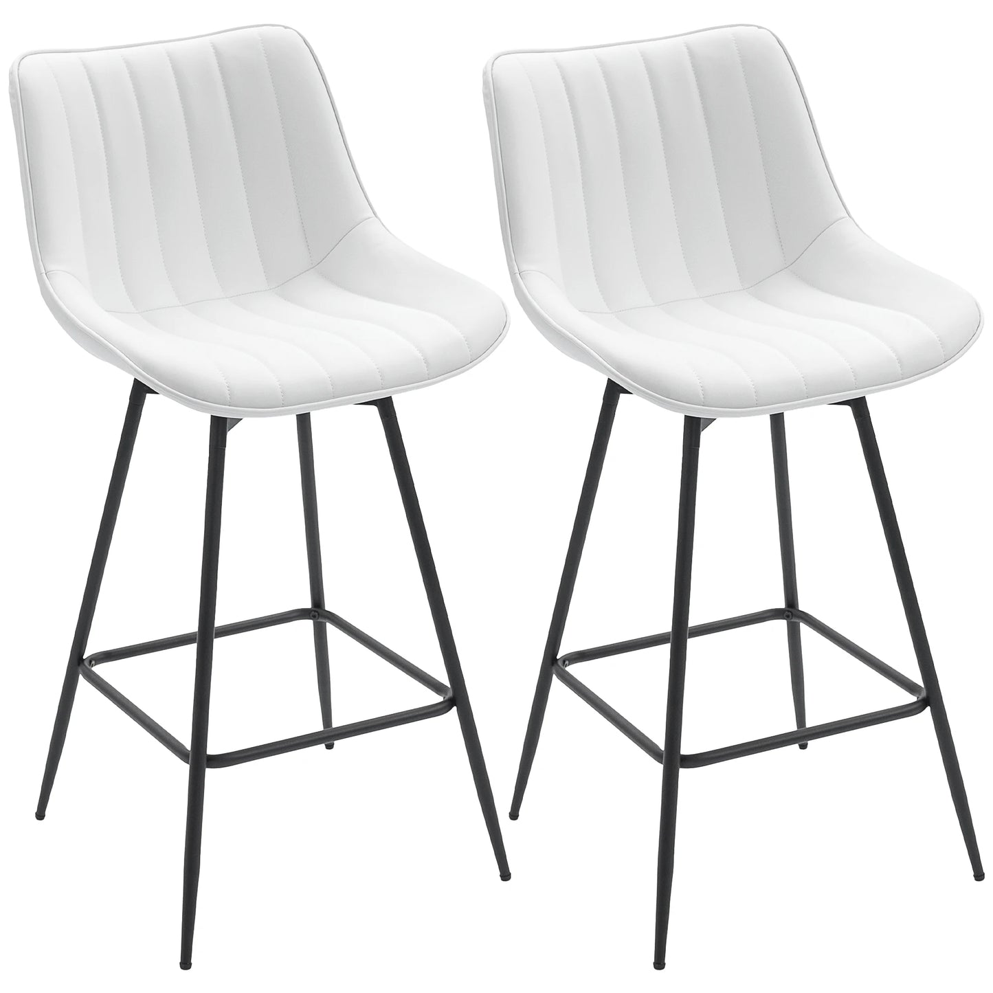 Homcom Set of 2 Swivel Bar Stools, High Kitchen Stools with Curved Backrest and Footrest, Pu Upholstered