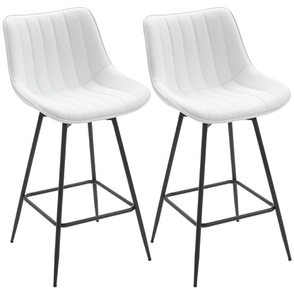 Homcom Set of 2 Swivel Bar Stools, High Kitchen Stools with Curved Backrest and Footrest, Pu Upholstered