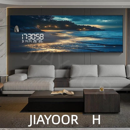 Modern Ocean Living Room Decoration Painting Led Electronic Clock Bedroom Bedhead Sofa Background Wall Wave Wall Light Lustre