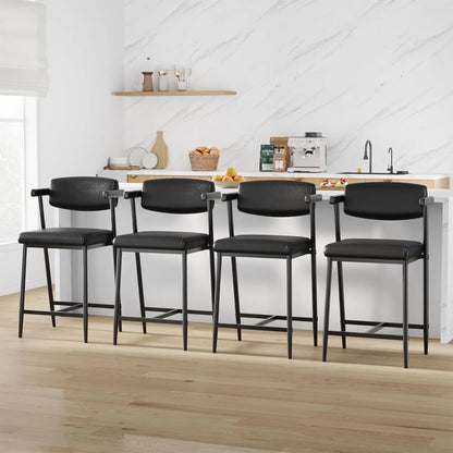 2PCS Modern Bar Stools Set with Back & Upholstered Wider Seat, Metal Bar Stools with Footrest for Kitchen Island Easy Assembly