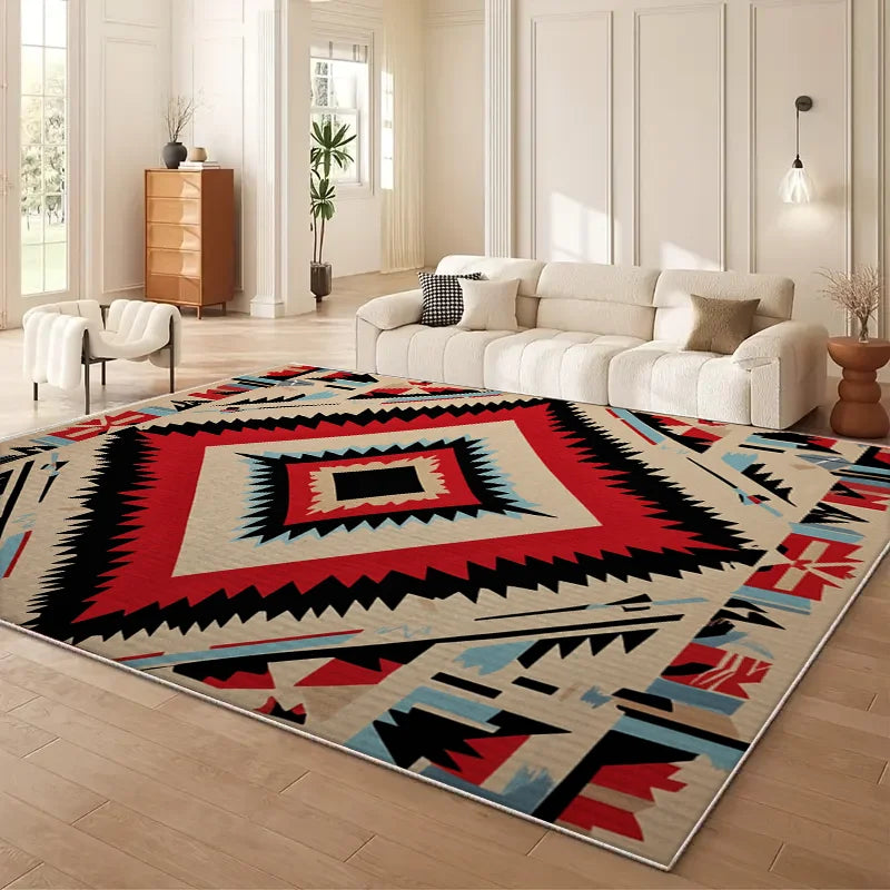 Moroccan Geometry Large Area Rug - Wabi Sabi Style Living Room Sofa Floor Mat Anti-Slip Easy Cleaning And Maintenance Home Use
